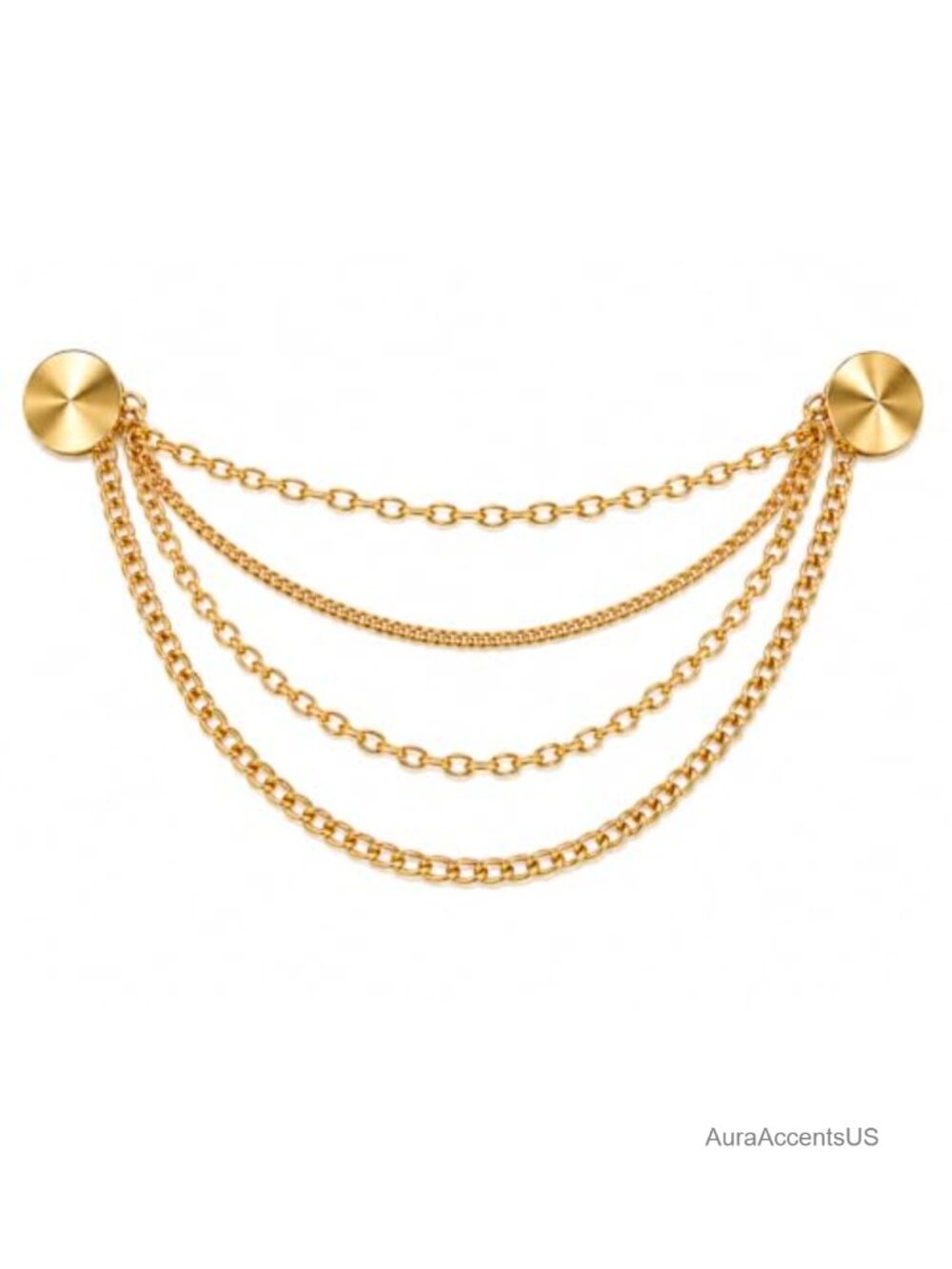 4-Layer Gold-Tone Chain Brooch Pin for Suits, Jackets, Sweaters